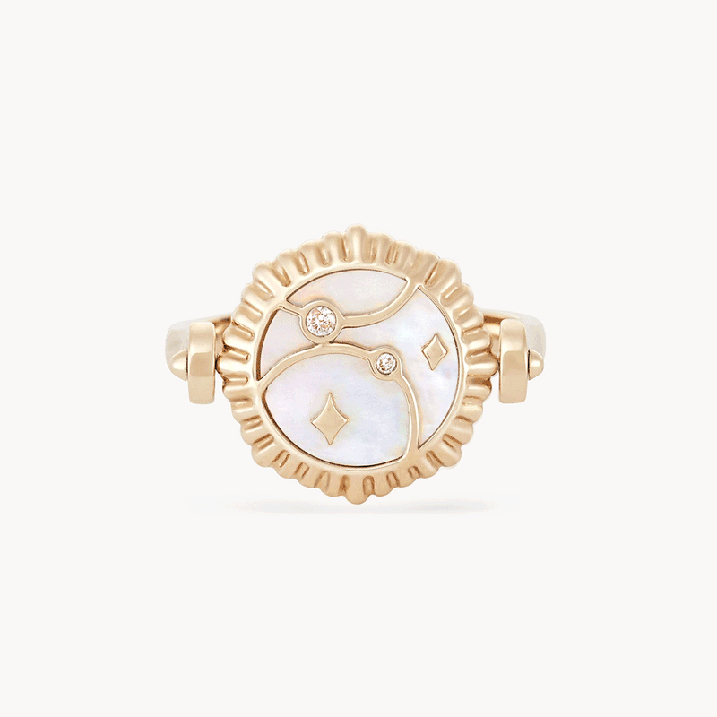 moon phase flip enamel ring - 14k yellow gold, mother of pearl and enamel
