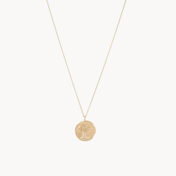 tree of life ancient coin medallion necklace - 14k yellow gold