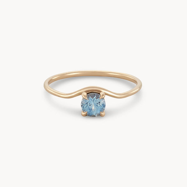 Aqua blu engagement ring - 14k yellow gold, blue round sapphire