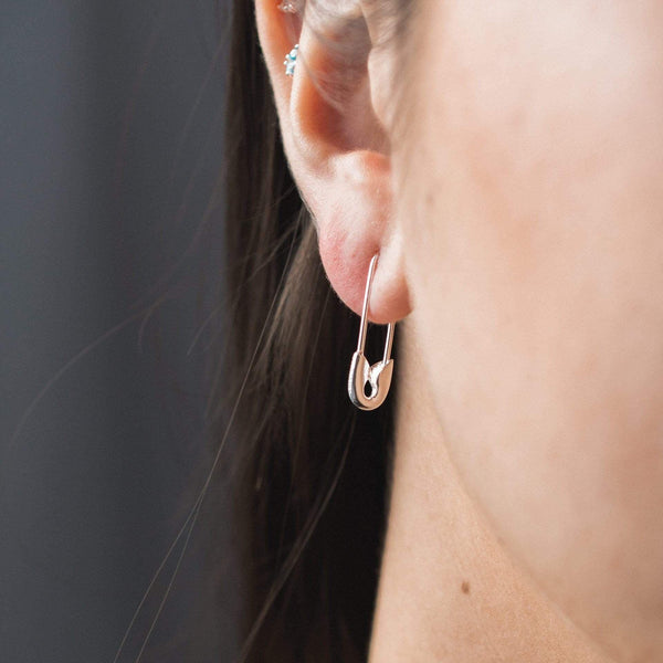 safety pin earring sterling silver on body