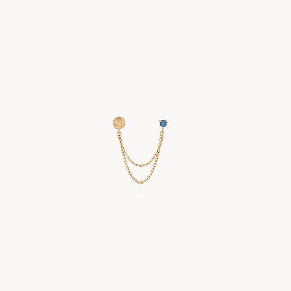 blue lagoon chain earring - 14k yellow gold, blue sapphire