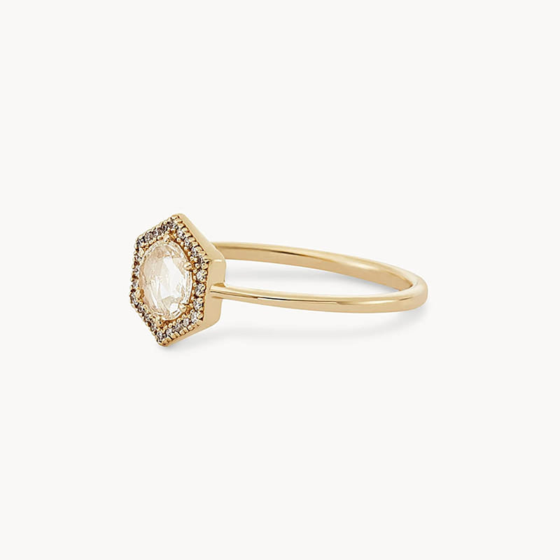 Capella ring - 14k yellow gold, rose cut white diamond
