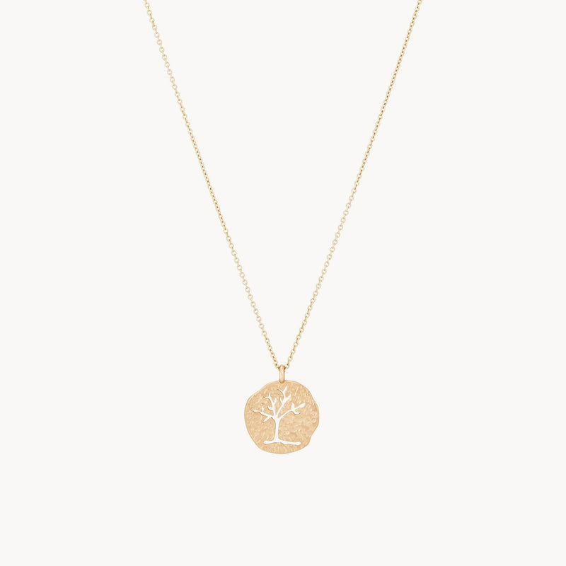 tree of life carved medallion pendant necklace - 14k yellow gold