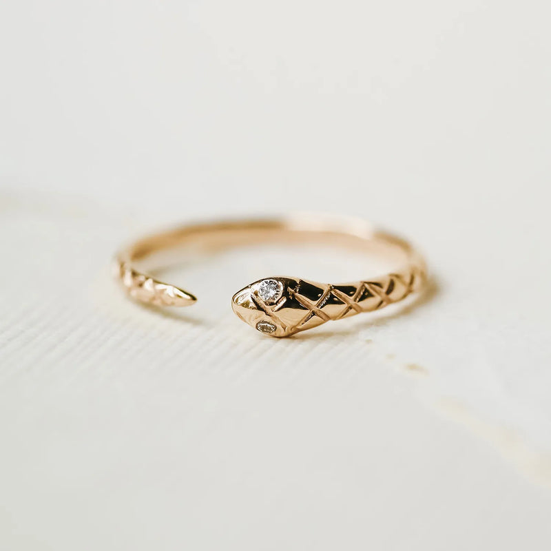 revival diamond snake ring - 14k yellow gold