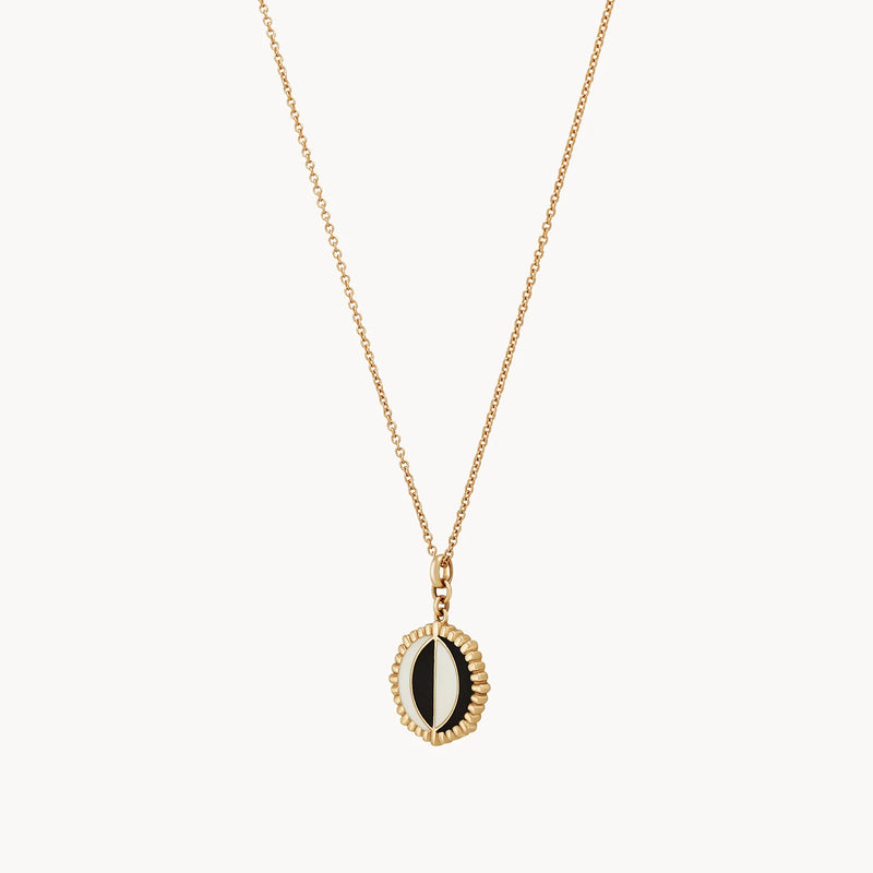 moon phase reversible enamel necklace - 14k yellow gold