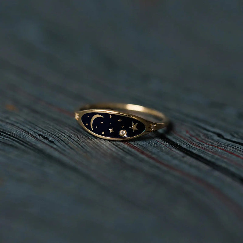 Dream state enamel ring - 14k yellow gold