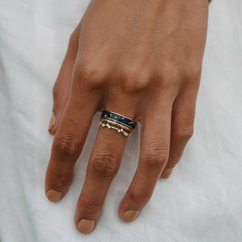 Dream state enamel eternity ring - 14k yellow gold, white diamond, enamel