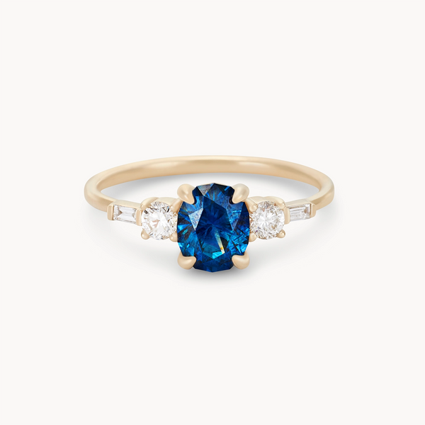 elpida one-of-a-kind - 14k yellow gold ring, oval royal blue sapphire
