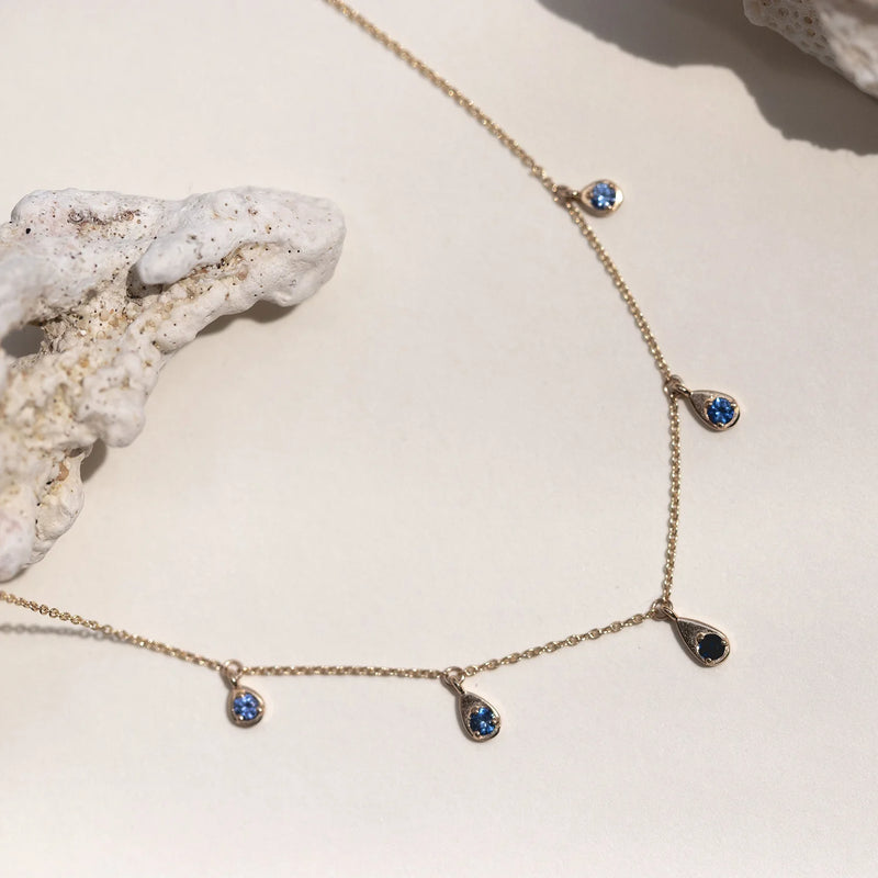 Endless ocean blue sapphire necklace - 14k yellow gold, blue sapphire