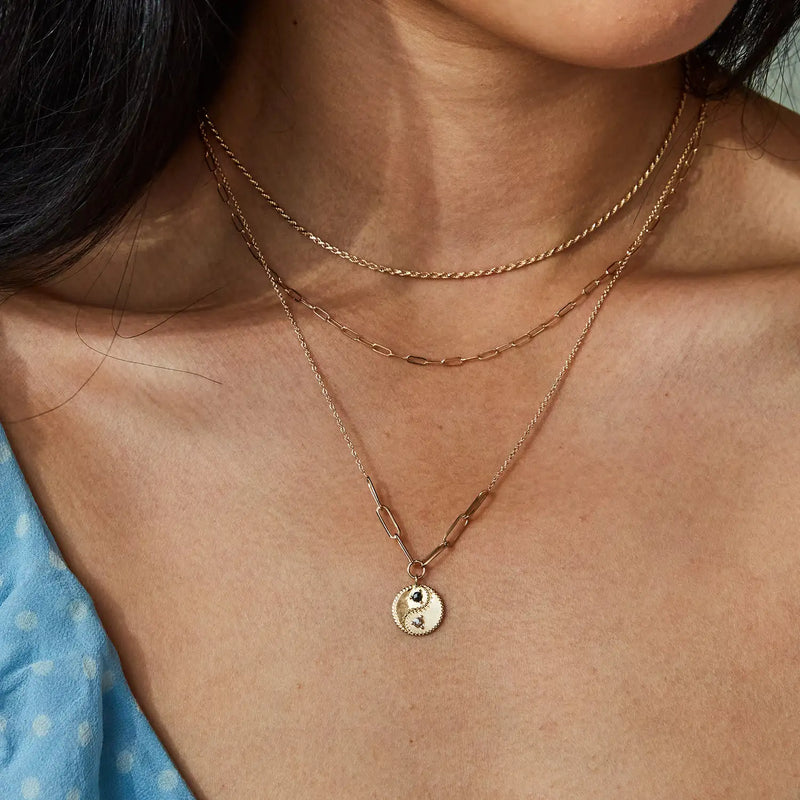 Equinox yin-yang necklace - 14k yellow gold, white and black rose cut diamond