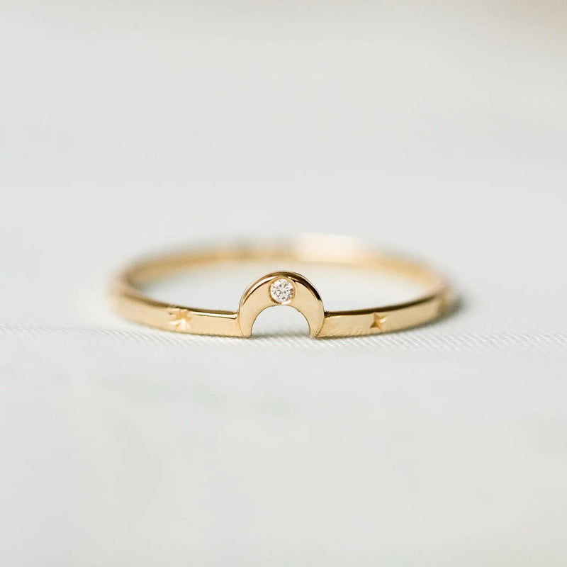 Fortuity crescent moon ring - 14k yellow gold