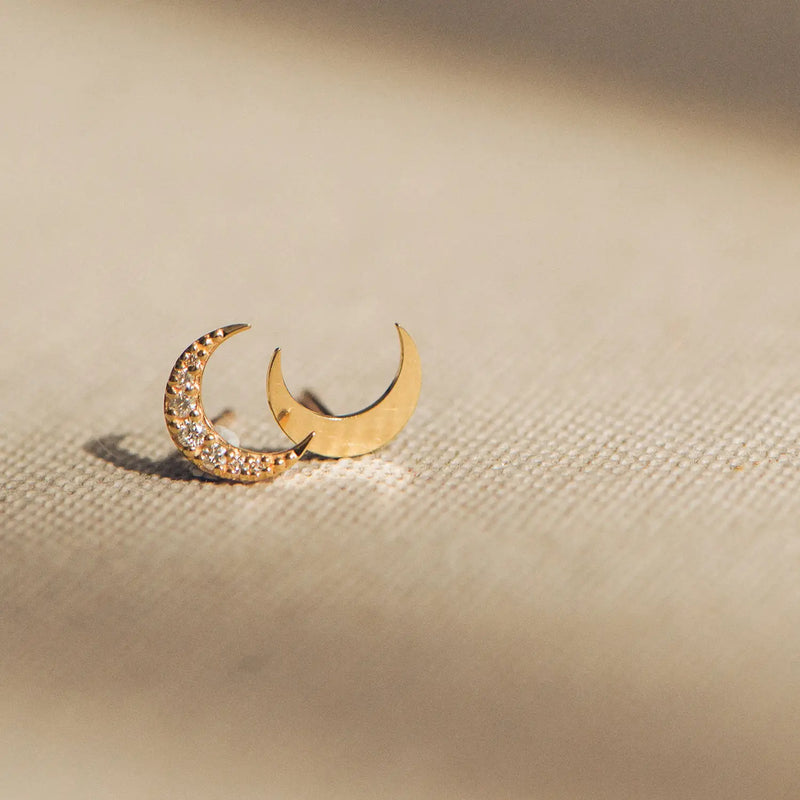 Lunar moon phase pair earring  - 14k yellow gold