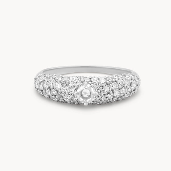 moonlight crescent dome ring - 14k white gold, white diamond