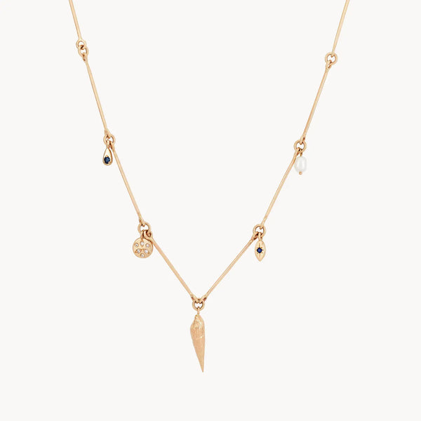 oceana shell necklace - 14k yellow gold, pearl diamond and sapphire
