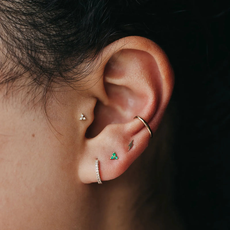 tripod emerald earring - 14k yellow gold, emerald