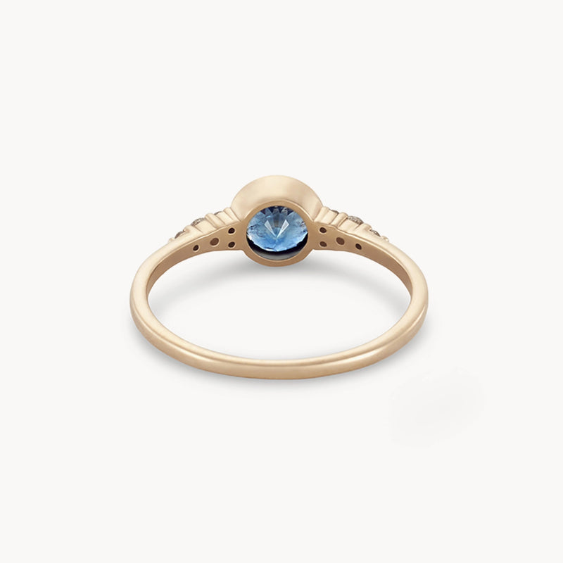true blu one-of-a-kind engagement ring - 14k yellow gold, light royal blue round sapphire rear