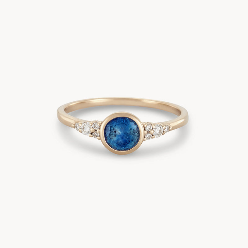 true blu one-of-a-kind engagement ring - 14k yellow gold, light royal blue round sapphire