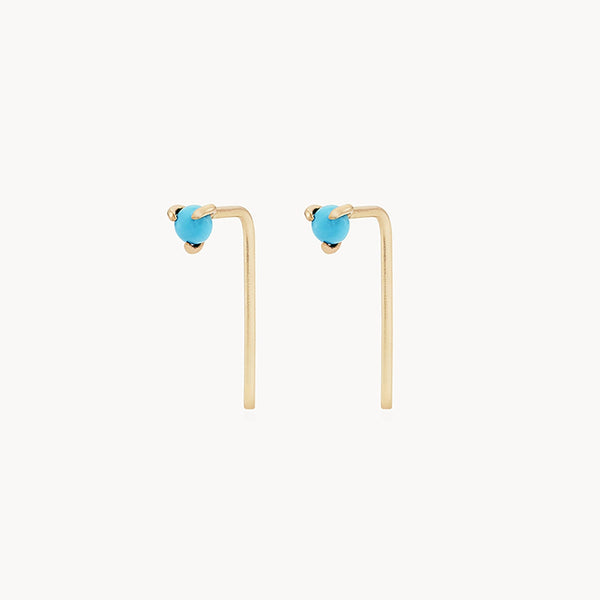 turquoise inkling long L shaped post earring - 14k yellow gold, turquoise