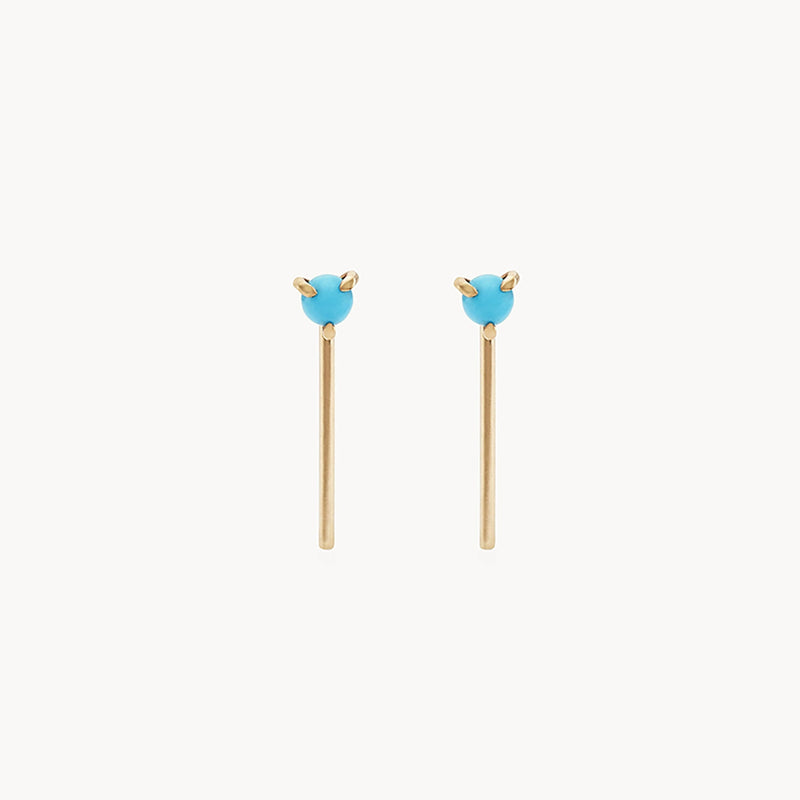 turquoise inkling long L shaped post earring - 14k yellow gold, turquoise