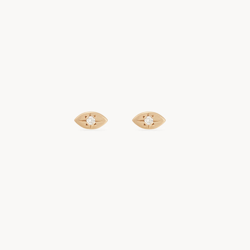 gold eye earring - 14k yellow gold - white diamond