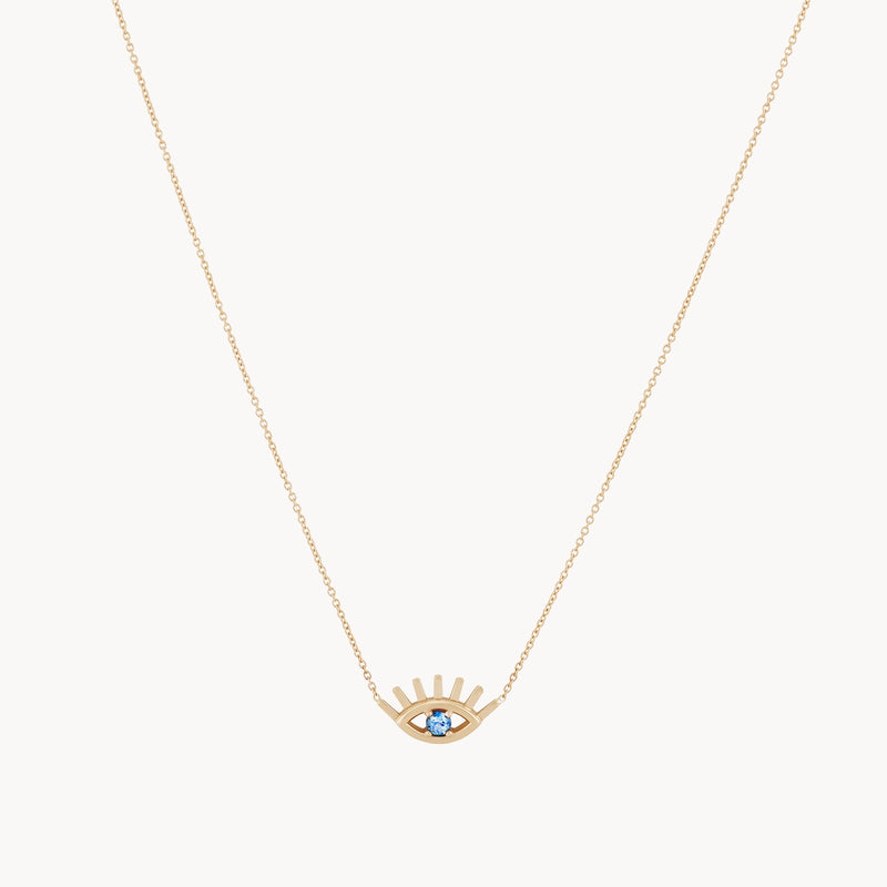 watchful evil eye necklace - 14k yellow gold, blue montana sapphire
