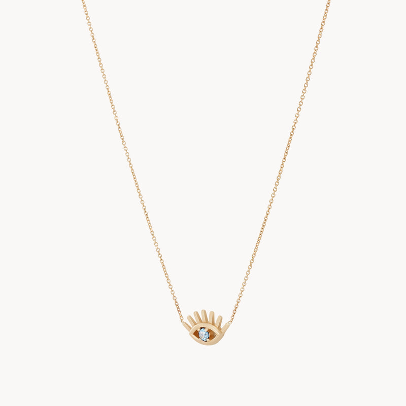 watchful evil eye necklace - 14k yellow gold, blue montana sapphire
